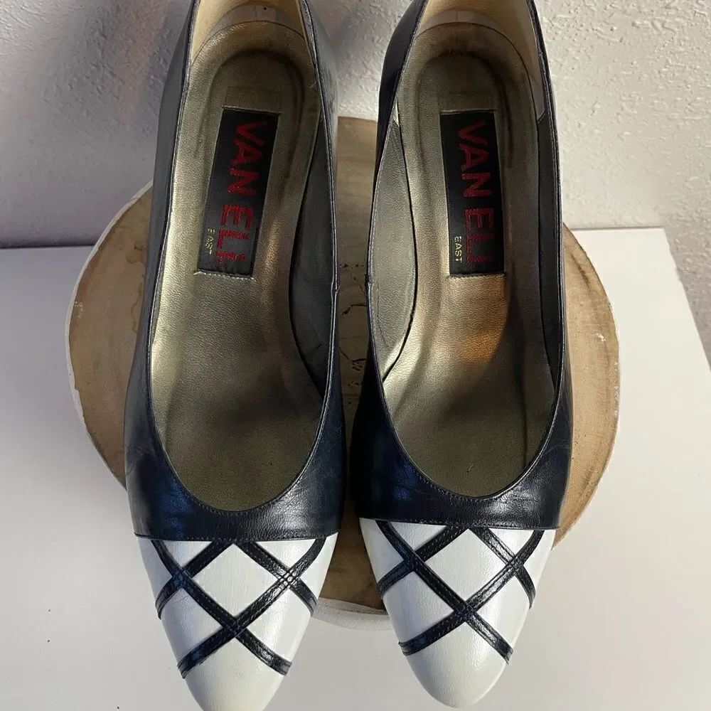 Van Eli East Black And White Leather Heels Size 6.5 M EUC - Picture 8 of 9